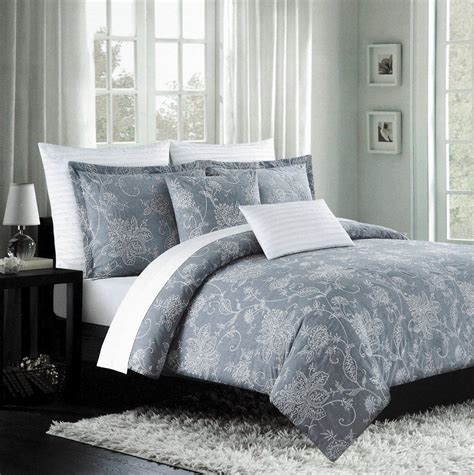 Transform your bedroom décor with stylish bedding collections by nicole miller. Nicole Miller Luxury Embroidered Duvet Cover Set Gray ...