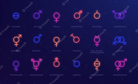 premium vector gender neon icons glowing light symbols of sexual orientation lgbt gay unisex
