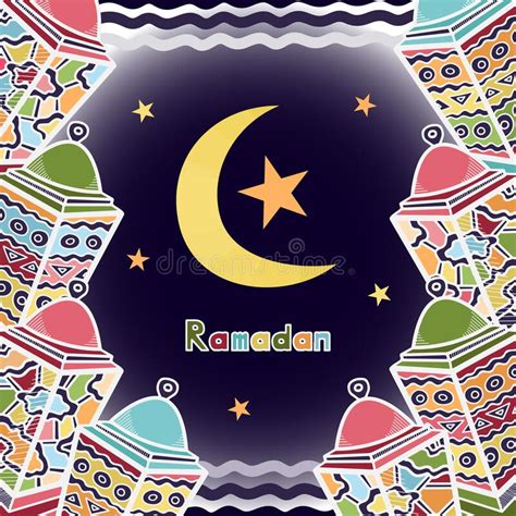 Vector Colorful Ramadan Greeting Card Design With Lanterns Moon And