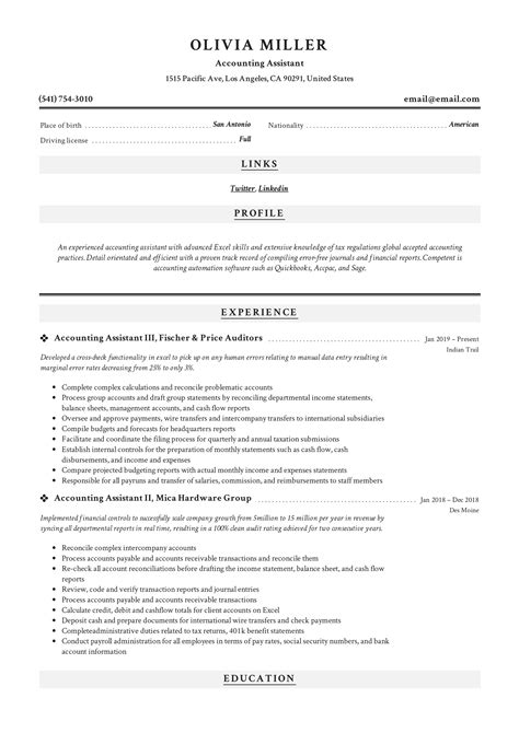 accounting assistant resume writing guide  examples