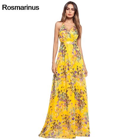 Rosmarinus Boho Floral Dress Women Summer Deep V Neck Sleeveless Backless Sexy Dress High Waist