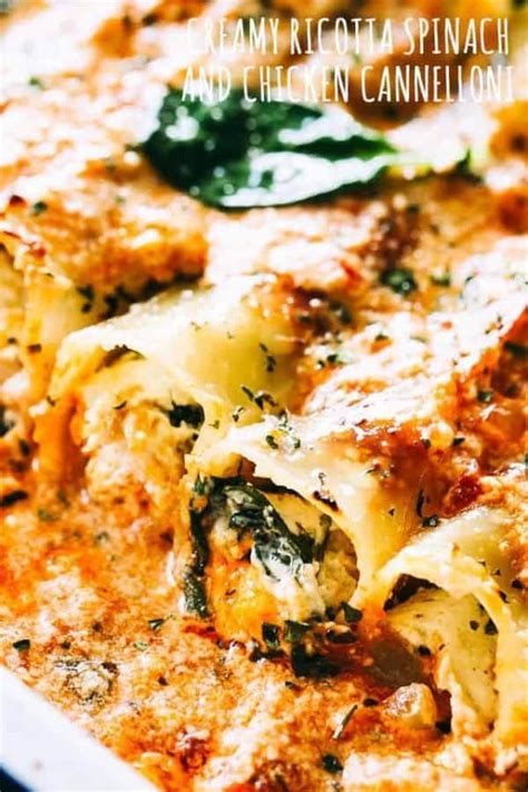 Creamy Ricotta Spinach And Chicken Cannelloni Cannelloni Pasta Tubes Packed Cannelloni