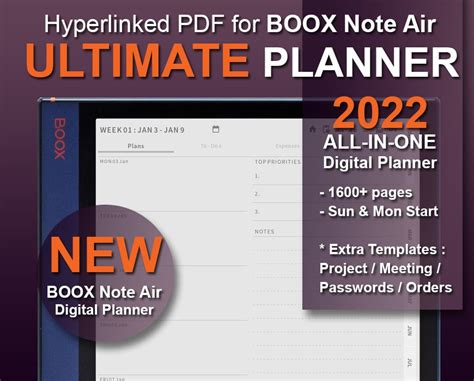 Boox Note Air Templates 2022 Digital Planner All In One Etsy Australia