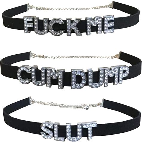 3 Pack Choker Necklaces Sexy Submissive Cum Dump Fck Me Collars Rhinestone Letters Daddys