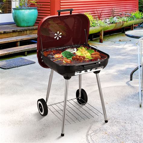 19 Steel Porcelain Portable Outdoor Charcoal Barbecue Grill W Wheels