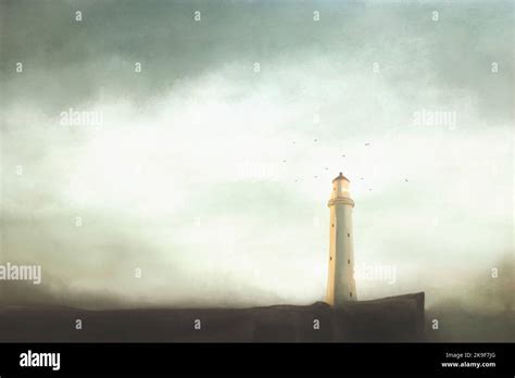 the light of a desolate lighthouse is a symbol of guidance, safety