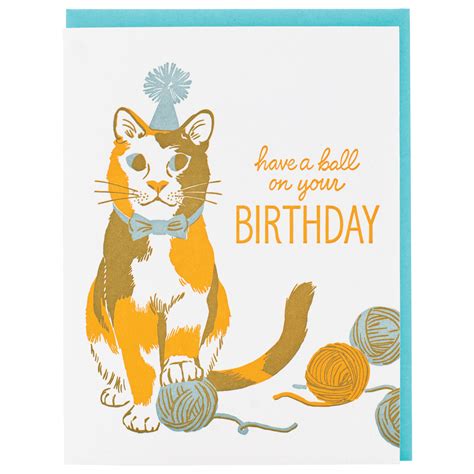 Calico Cat Birthday Card Letterpress Cards Smudge Ink