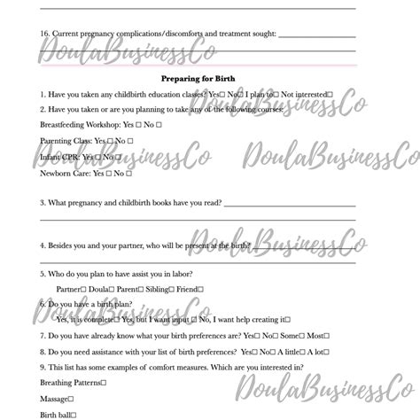 Doula Client Intake Form Printable Printable Forms Free Online