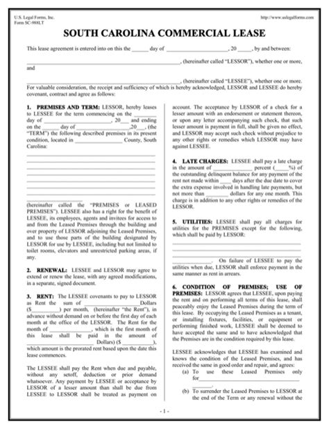 Download South Carolina Commercial Lease Agreement For Free Formtemplate