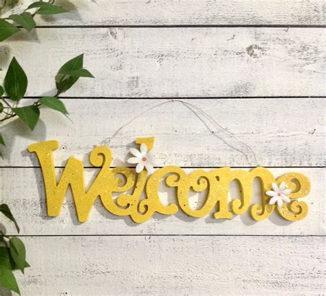 Yellow Hanging Welcome Sign Whimsical Welcome Sign | Etsy