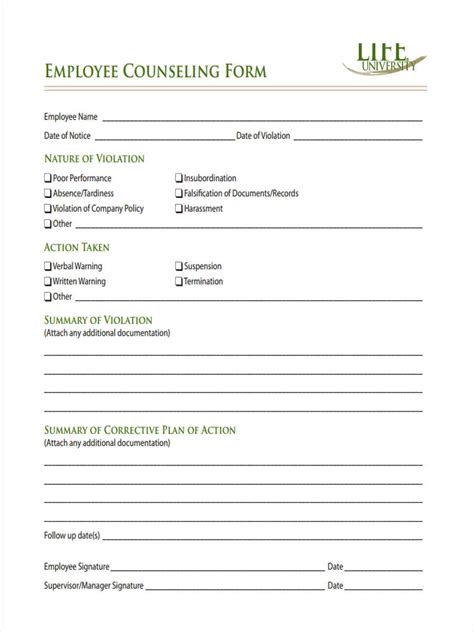 Free 6 Performance Counseling Forms In Pdf
