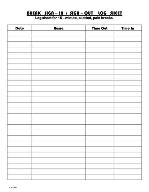 Time In Sign Out Sheet Sign In Sheet Template Sign Out Sheet Sign