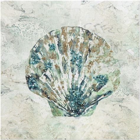 Blue Seashell Tabletop Art Sea Shells Wall Canvas Seashell Art