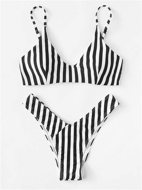 Striped Top With High Leg Bikini Set Bikinis High Leg Bikini Bikini Set