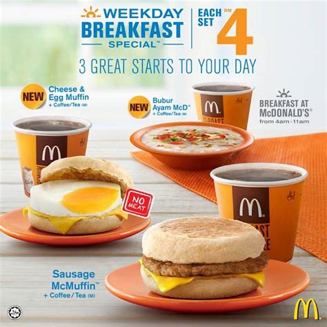The golden arches logo, mcdonald's and happy meal are registered trademarks of mcdonald's corporation and its affiliates. McDonald's Restaurant: Weekday Breakfast Special RM4 Promotion
