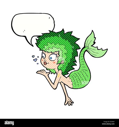 Cartoon Mermaid Blowing A Kiss With Speech Bubble Stock Vector Image