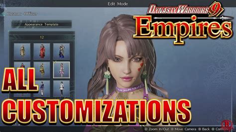 Dynasty Warriors 9 Empires Edit Mode Female All Customization Items Costumes And Armor