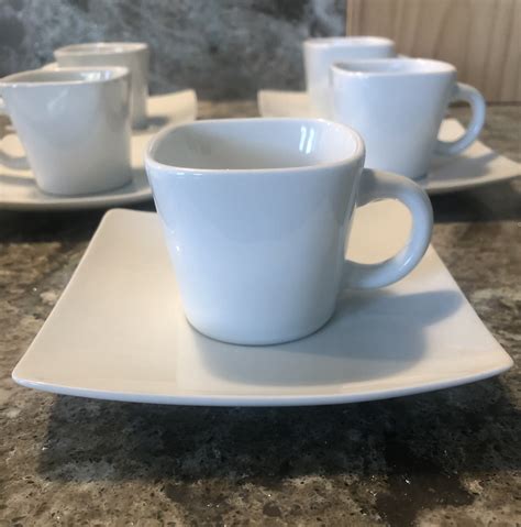 White Espresso Cups And Saucers Set Of 6 Etsy