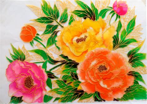 Glass Painting Of Bunch Of Roses