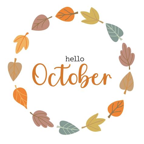 Premium Vector Hello October Greeting Card In Simple Hand Drawn Style