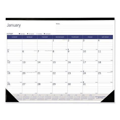 Blueline Duraglobe Monthly Desk Pad Calendar 22 X 17 Whitebluegray