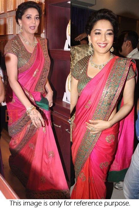 Bollywood Style Madhuri Dixit Chiffon Georgette Saree In Pink Colour