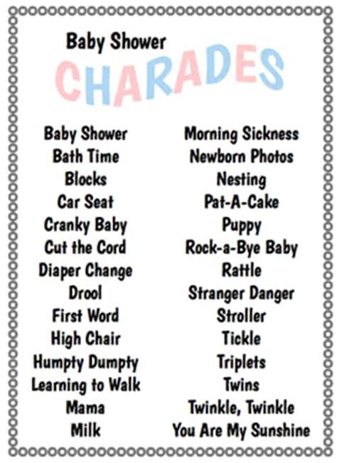 Baby Shower Charades Words Inappropriate Baby Shower