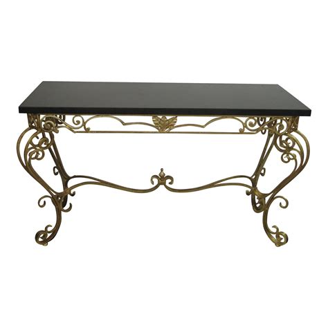 1950s Vintage Gold Leaf Wrought Iron Console Table Chairish
