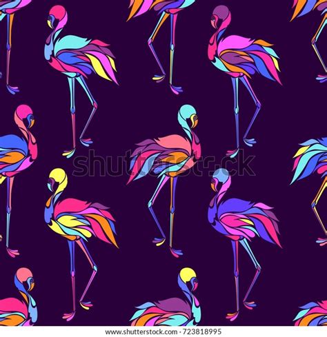 Vector Seamless Pattern Colorful Flamingos Texture Stock Vector