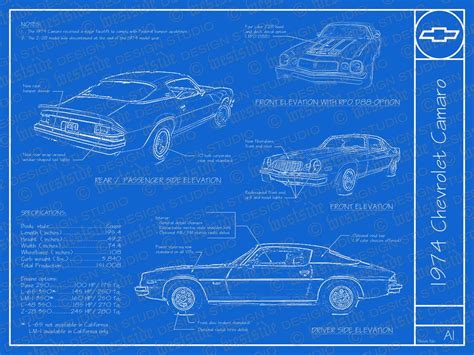 1974 Chevrolet Camaro Blueprint Poster 18x24 Jpeg Image File Etsy