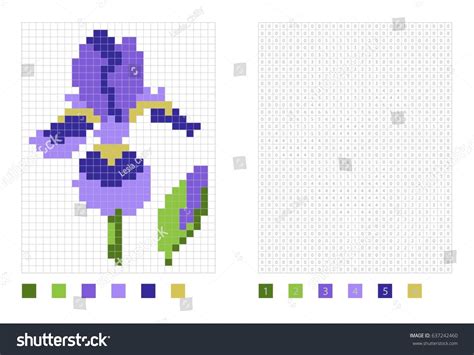 Iris Pixel Flower Coloring Page Numbered Vector De Stock Libre De