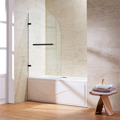 Vigo Orion 34 In X 58 In Frameless Curved Pivot Tub Shower Door In Antique Rubbed Bronze With
