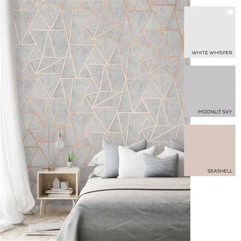 Metro Geometric Apex Wallpaper In Grey And Rose Gold Grey And Gold