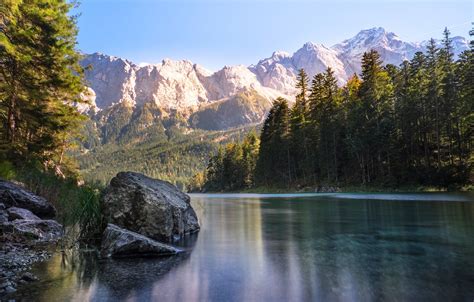 Wallpaper Forest Trees Mountains Lake Stones Rocks Germany Sunny