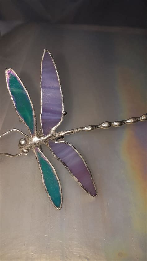 Stained Glass Dragonfly Art Iridescent Aqua Blue And Pink 3 D Etsy