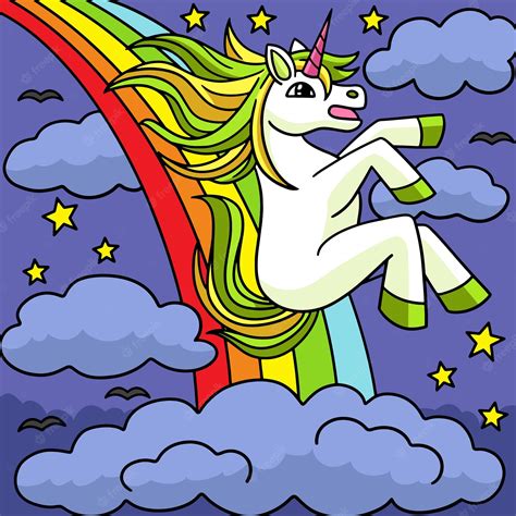 Premium Vector Unicorn Sliding Over The Rainbow Illustration