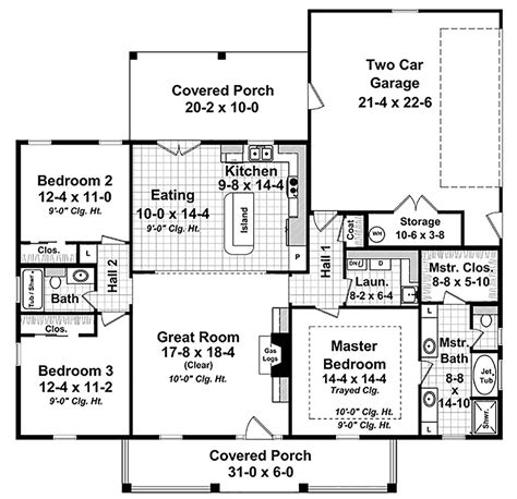 Country Style House Plan 3 Beds 2 Baths 1636 Sqft Plan 21 392