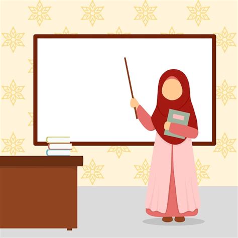 Premium Vector Illustration Of Muslim Teacher Wearing Hijab With
