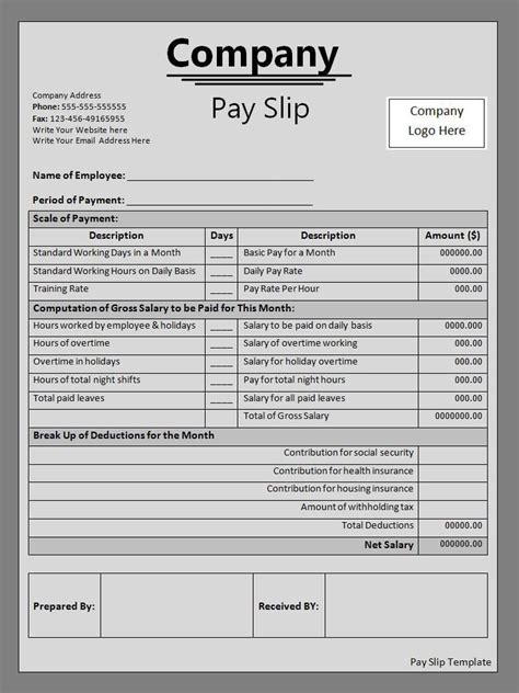 Payslip Template Word Template Payroll Template Excel Templates