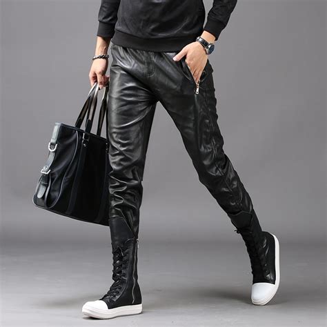 new autumn winter men fashion pu leather pants mens faux leather loose straight motorcycle