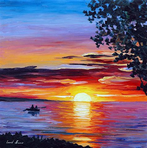 ROMANTIC SUNSET PALETTE KNIFE Oil Painting On Canvas By Leonid