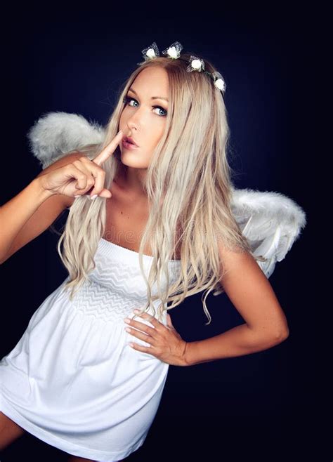 Portrait Of A Blonde In Angel Costume Stock Photo Image Of Innocent