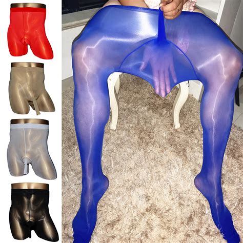Men High Waist Oil Shiny Glossy Pantyhose Stockings Tights Sheath Open Underwear Ebay