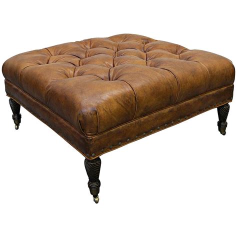 Large English Style Leather Tufted Chesterfield Ottoman With Gorgeous