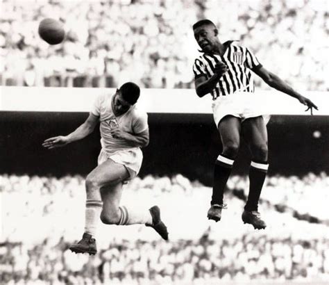 Pele of Santos heads a goal against São Paulo in the Brazil Campeonato in Pelé Football