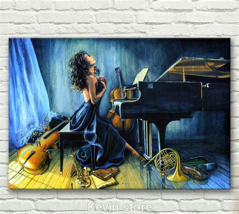 Modern Blues Music Canvas Wall Painting The Girl Playing The Piano For