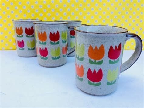Nos Ceramic Mugs New Old Stock Tulip Mugs Tulip Ceramic Etsy