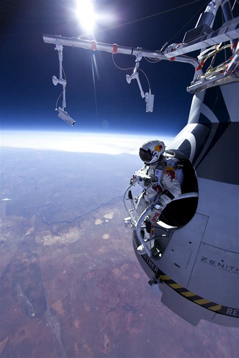 Skydiver Leaps From Stratosphere In Space Jump Practice Space