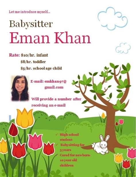 Enjoy downloading the babysitting job free flyer template created by styleflyers! Pin on template