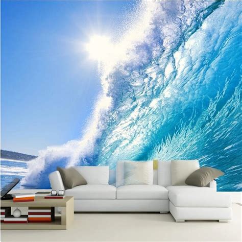 Beibehang Custom 3d The Deep Blue Sea Surf Ocean Waves Large Murals Tv Backdrop Photo Wallpaper